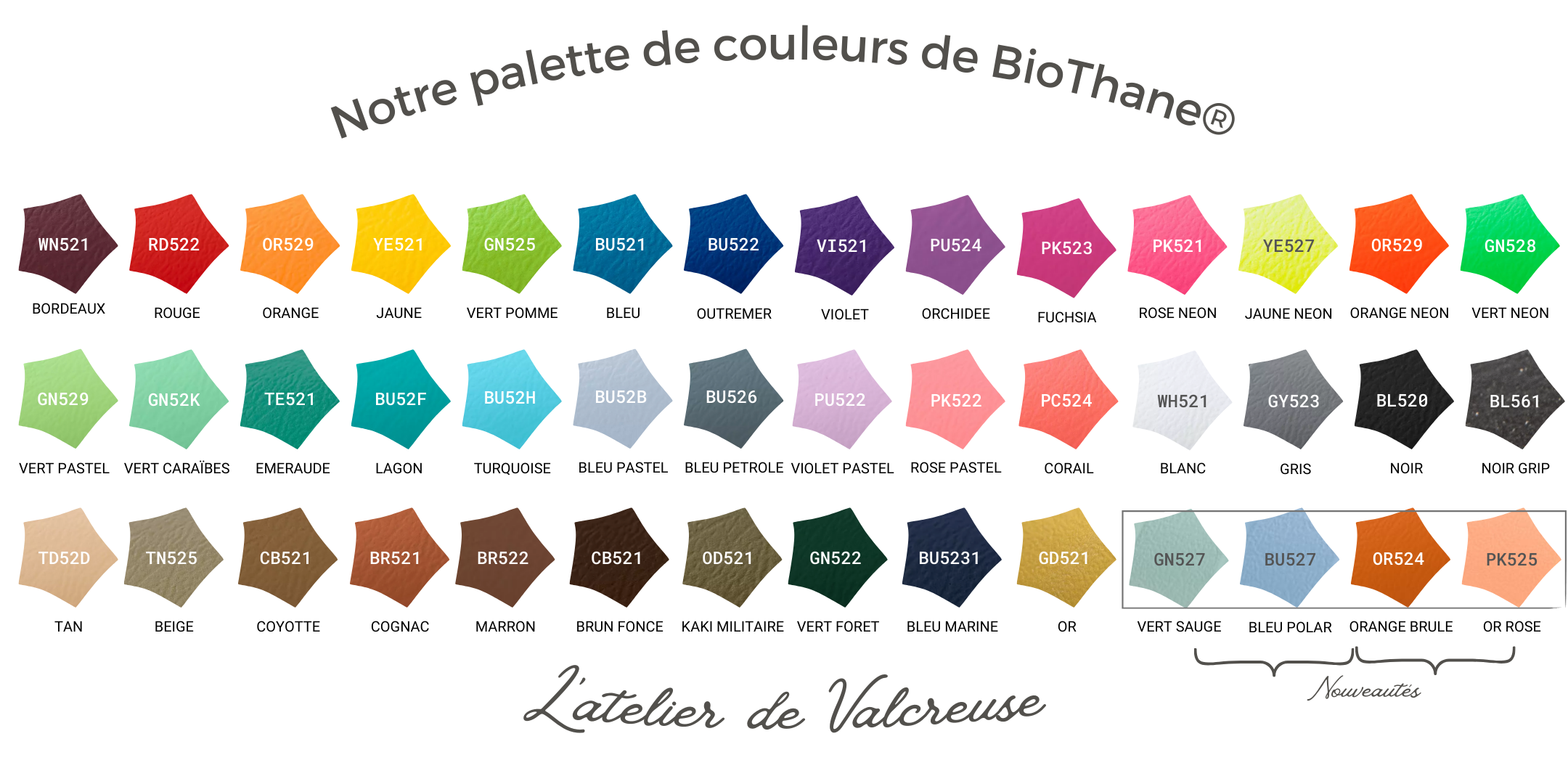 Palette de couleurs de biothane